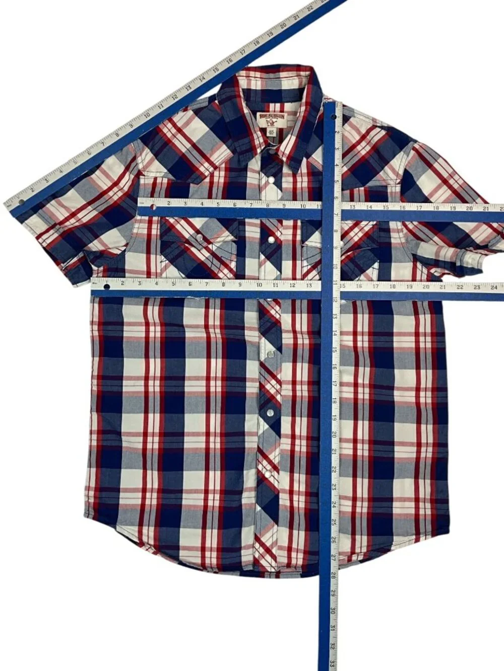 True Religion Pearl Snap Western Shirt M Red White Blue Patriotic